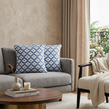 Set of Two 20" Blue And White Geometric Cotton Blend Throw Pillows