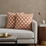 Set of Two 20" Orange And White Geometric Cotton Blend Throw Pillows