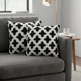Set of Two 20" White And Black Geometric Cotton Blend Throw Pillows