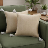 Set of Two 20" Tan And White Cotton Throw Pillows