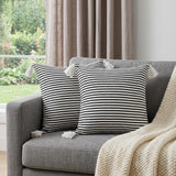 Set of Two 20" Black And White Striped Cotton Throw Pillows with Tassels