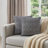 Set of Two 20" Black And White Geometric Cotton Throw Pillows