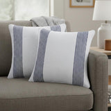 Set of Two 20" Blue And White Striped Cotton Throw Pillows