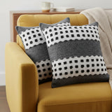 Set of Two 20" Black Gray And White Striped Cotton Throw Pillows