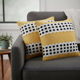 Set of Two 20" Yellow Black And White Striped Cotton Throw Pillows