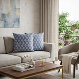Set of Two 20" Blue And White Damask Cotton Throw Pillows