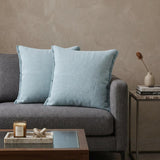 Set of Two 20" Blue Cotton Throw Pillows with Fringe