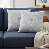 Set of Two 20" Gray And Off White Medallion Cotton Throw Pillows