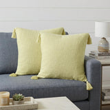 Set of Two 20" Yellow Cotton Throw Pillows with Tassels