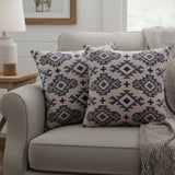 Set of Two 20" Blue And Gray Geometric Cotton Throw Pillows