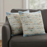 Set of Two 20" Blue And Ivory Color Block Cotton Throw Pillows