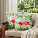 Set of Two 20" Light Green And Light Pink Flamingo Throw Pillows