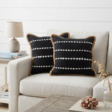 Set of Two 18" Black And White Striped Cotton Blend Throw Pillows with Texture