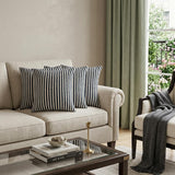 Set of Four 22" Blue And White Striped Cotton Throw Pillows