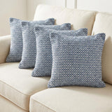 Set of Four 18" Navy Blue And White Geometric Cotton Throw Pillows