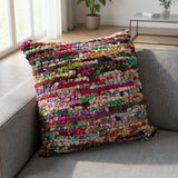26" Brown And Rainbow Floor Abstract Rayon Throw Pillow Cover