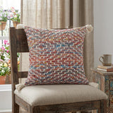 20" Red Blue And Natural Geometric Polyester Blend Throw Pillow Cover with Tassels