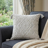 18" Gray And Silver Geometric Viscose Throw Pillow Cover with Tassels