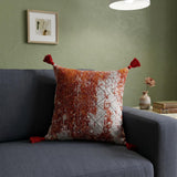 18" Red And Silver Abstract Geometric Viscose Throw Pillow Cover with Tassels