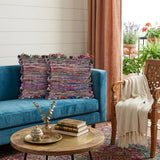 Set of Two 18" Indigo Pink And Red Floor Striped Rayon Throw Pillow Covers