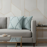 Set of Two 18" Pale Aqua Diamond Cotton Throw Pillow Covers