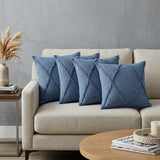 Set of Four 18" Denim Blue Diamond Cotton Throw Pillow Covers