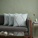 Set of Four 18" Pale Aqua Diamond Cotton Throw Pillow Covers