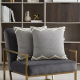 Set of Two 20" Off White And Gray Geometric Cotton Throw Pillows with Tufts