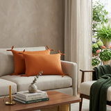 Set of Two 16" X 24" Orange Lumbar Cotton Throw Pillows