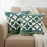 Set of Two 20" Green And Ivory Geometric Cotton Blend Throw Pillows