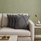 Set of Four 20" Dark Gray Diamond Cotton Throw Pillows