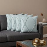 Set of Four 18" Light Blue Diamond Cotton Throw Pillows