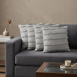 Set of Four 20" Gray Striped Cotton Throw Pillows