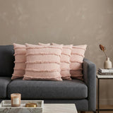 Set of Four 20" Blush And Pearl Striped Cotton Throw Pillows