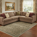 9' X 12' Brown And Beige Floral Medallion Washable Area Rug