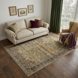 5' X 7' Brown Beige And Green Floral Medallion Washable Area Rug