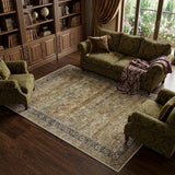 8' X 10' Brown Beige And Green Floral Medallion Washable Area Rug