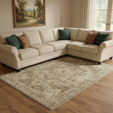 8' X 10' Brown And Beige Floral Medallion Washable Area Rug