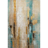 3' X 5' Beige And Teal Abstract Washable Area Rug With UV Protection