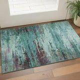 3' X 5' Teal And Plum Abstract Washable Area Rug With UV Protection