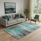 5' X 8' Teal And Plum Abstract Washable Area Rug With UV Protection
