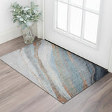 3' X 5' Blue And Copper Abstract Washable Area Rug With UV Protection