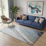 5' X 8' Blue And Copper Abstract Washable Area Rug With UV Protection