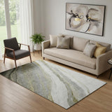 5' X 8' Pewter And Gray Abstract Washable Area Rug With UV Protection