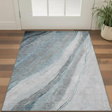 3' X 5' Teal And Gray Abstract Washable Area Rug With UV Protection