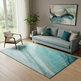 5' X 8' Turquoise And Teal Abstract Washable Area Rug With UV Protection