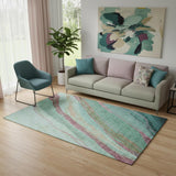 5' X 8' Green And Blush Abstract Washable Area Rug With UV Protection