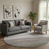 8' Coffee And Purple Abstract Washable Round Rug With UV Protection