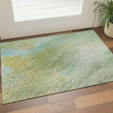 3' X 5' Green And Teal Abstract Washable Area Rug With UV Protection