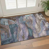 3' X 5' Coffee And Blue Abstract Washable Area Rug With UV Protection